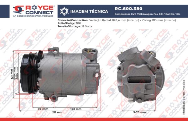 Compressor Modelo CVC Volkswagen Fox 2008>/ Voyage 2008> / Gol G5 / G6 Motor 1.6 - Image 10